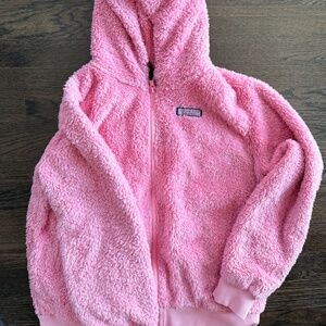 girls vineyard vines teddy fleece full zip hoodie-palm beach-L
